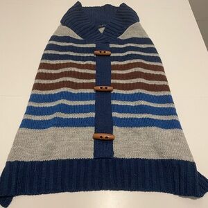 Vibrant Life Brand Pet Dog Sweater Size Medium Stripes Buttons Blue & Brown